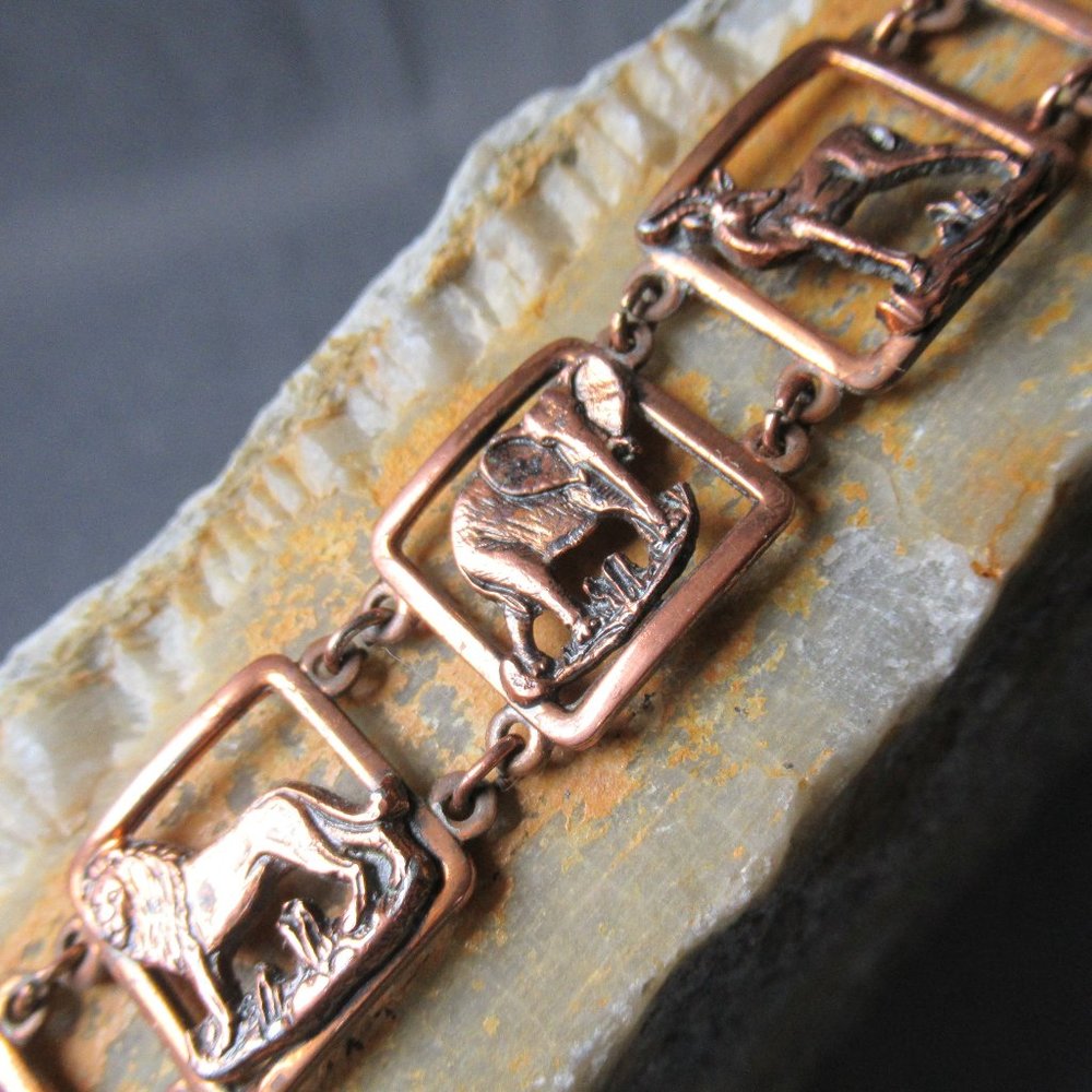 Copper Wildlife Bracelet, Artisan Animals of African Plains